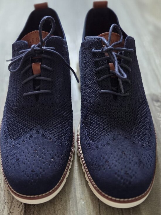 Cole Haan ZeroGrand Stitchlite Wingtip Oxfords Navy Blue + Brown Trim Sz 11 Nwot main image 4